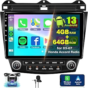 4+64G for Honda Accord 2003 2004 2005 2006 2007 Android 13 for Car Radio, 10.2 Inch IPS Touch Screen Car Stereo with Wireless Carplay/Android Auto, DSP, Bluetooth, Backup Camera, SWC, Built-in GPS
