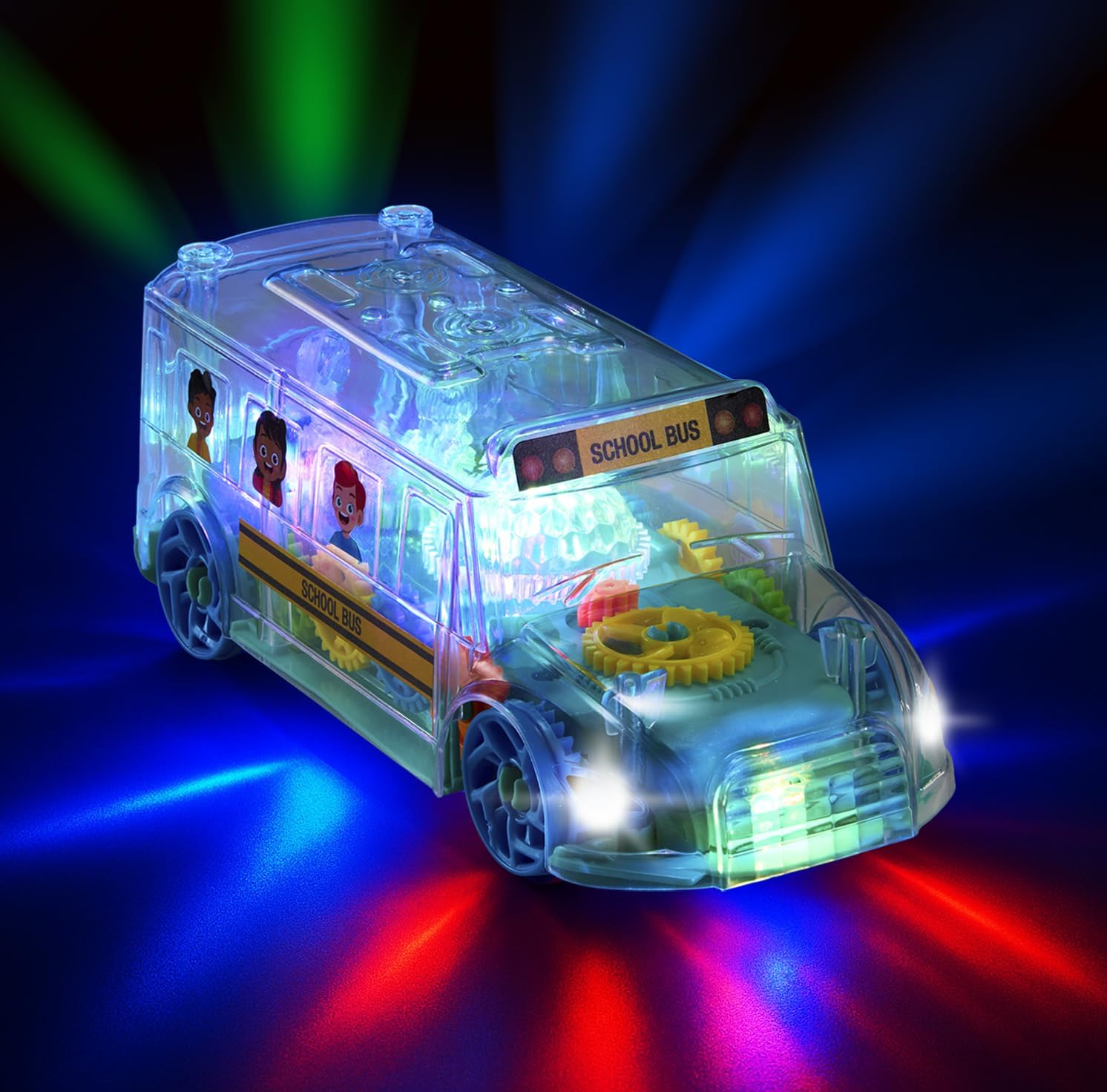 ArtCreativity Light Up School Bus Toy for Toddlers - Bump and Go School Toy Bus with Colorful Spinning Gears, LED Lights, and Music - Autism Sensory Toys for Boys Ages 4 5 6 7 8