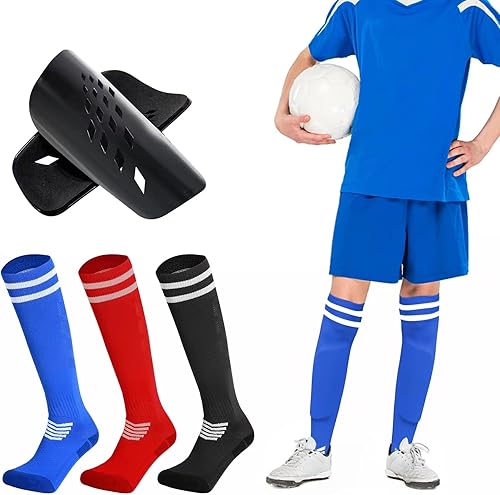 Espinilleras de fútbol para jóvenes, calcetines de fútbol para pantorrillas, calcetines largos deportivos hasta la rodilla, para edades de 3 a 20