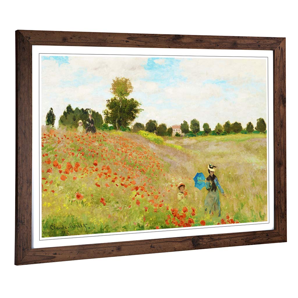 Big Box Art Framed Print of Claude Monet Poppy Field Design | Wall Art Picture | Home Decor for Kitchen, Living, Dining Room, Bedroom, Hallway, Office, Walnut, A2 / 24.5x18 Inch / 62x45cm