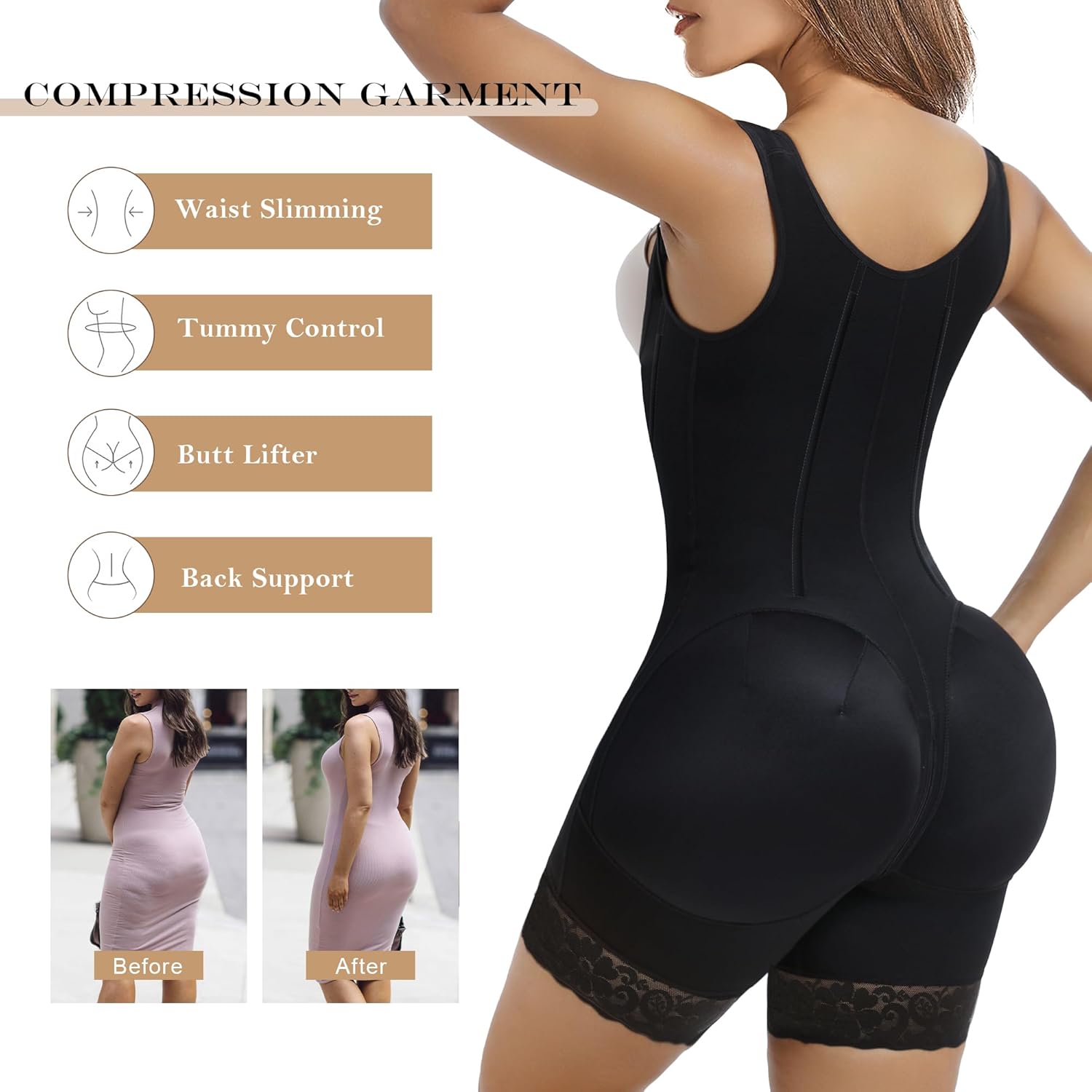 YIANNA Fajas Colombianas Moldeadoras Shapewear Tummy Control Body Shaper Postpartum Butt Lift Compression Garment with Bones - Image 5