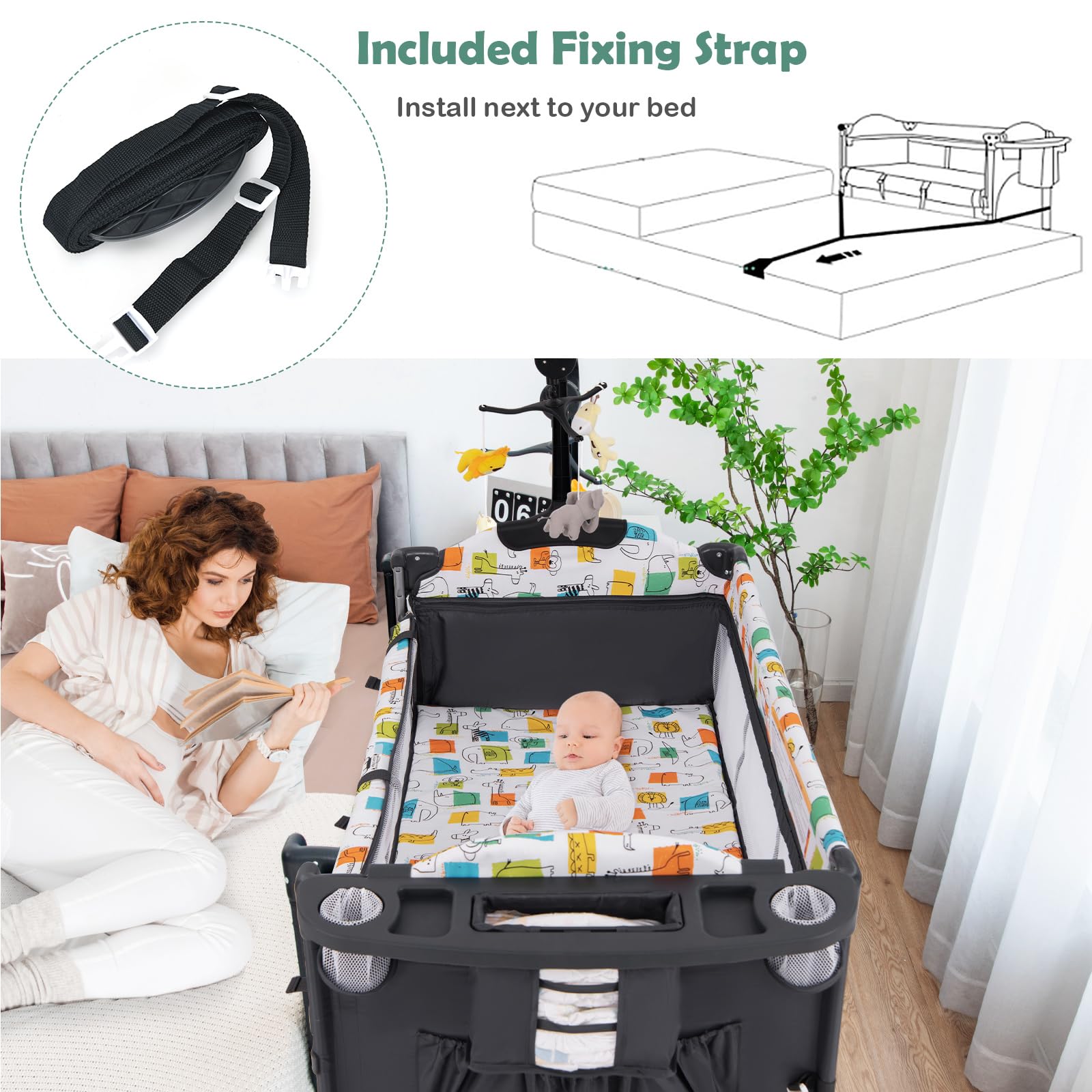 LIFEZEAL Babybett mit Matratze, Klappbares Babybett mit Wickeltisch und Spielzeug, Reisebett aus Oxford-Gewebe, 2-stufig, höhenverstellbar, 10/15/10 kg belastbar (Grau)