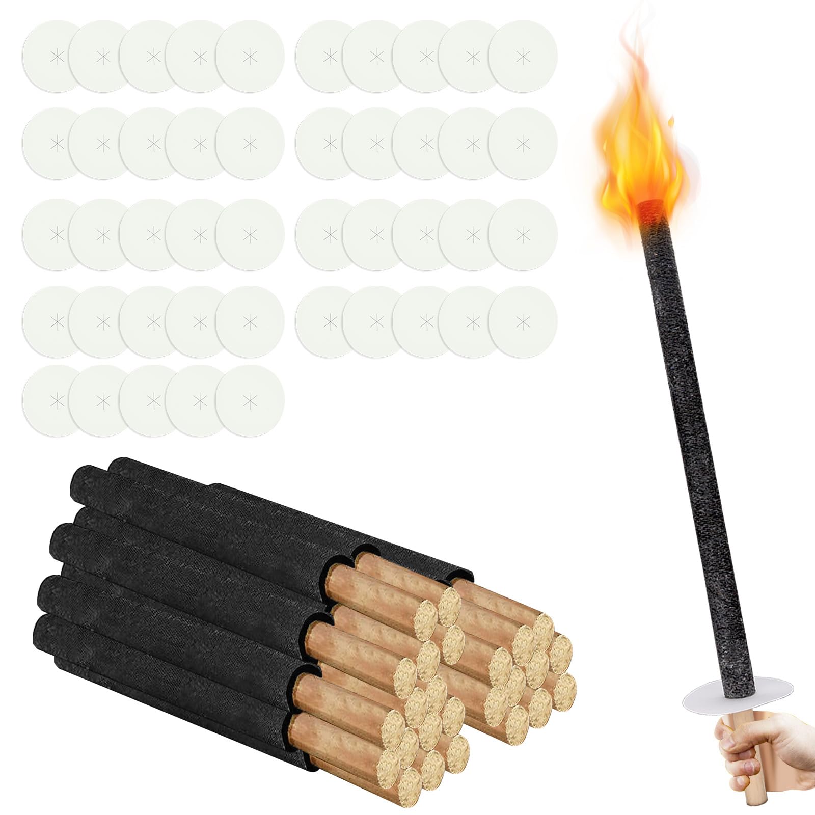Lospitch 25 torce per esterni, tempo di combustione 45 minuti, cera naturale per bambini, torcia di cera di alta qualità, con protezione per le mani, ideale per esterni, esterni, giardino, escursione