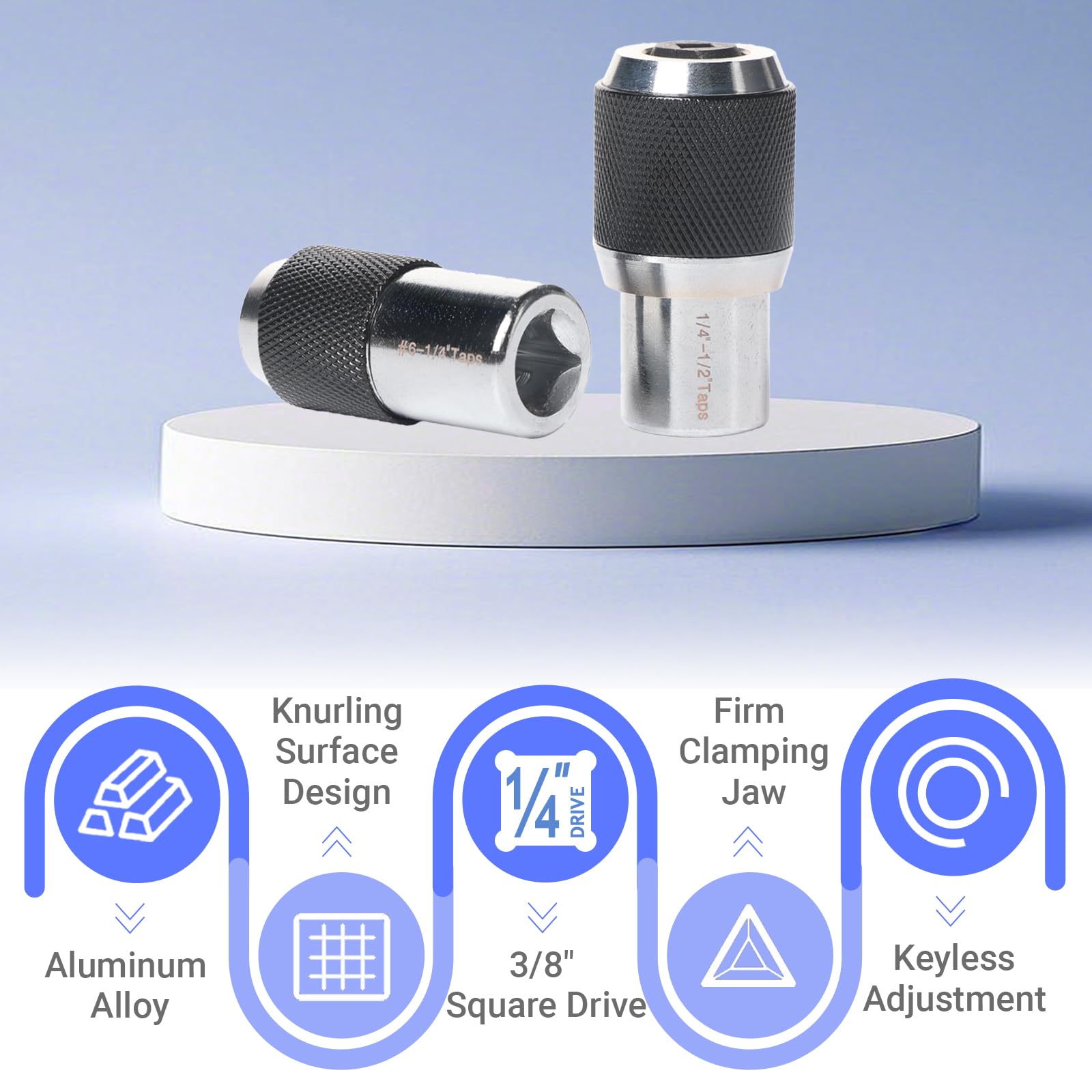 FyMosem 2PCS Tap Socket Set Adjustable Tap Socket Adapters 3/8" Drive Tap Holder Tapping Sockets Thread Taps Extractor Tool with Adjustable Jaws for #6-1/4" and 1/4"-1/2" Taps Reamers Screw Extractors - Image 2