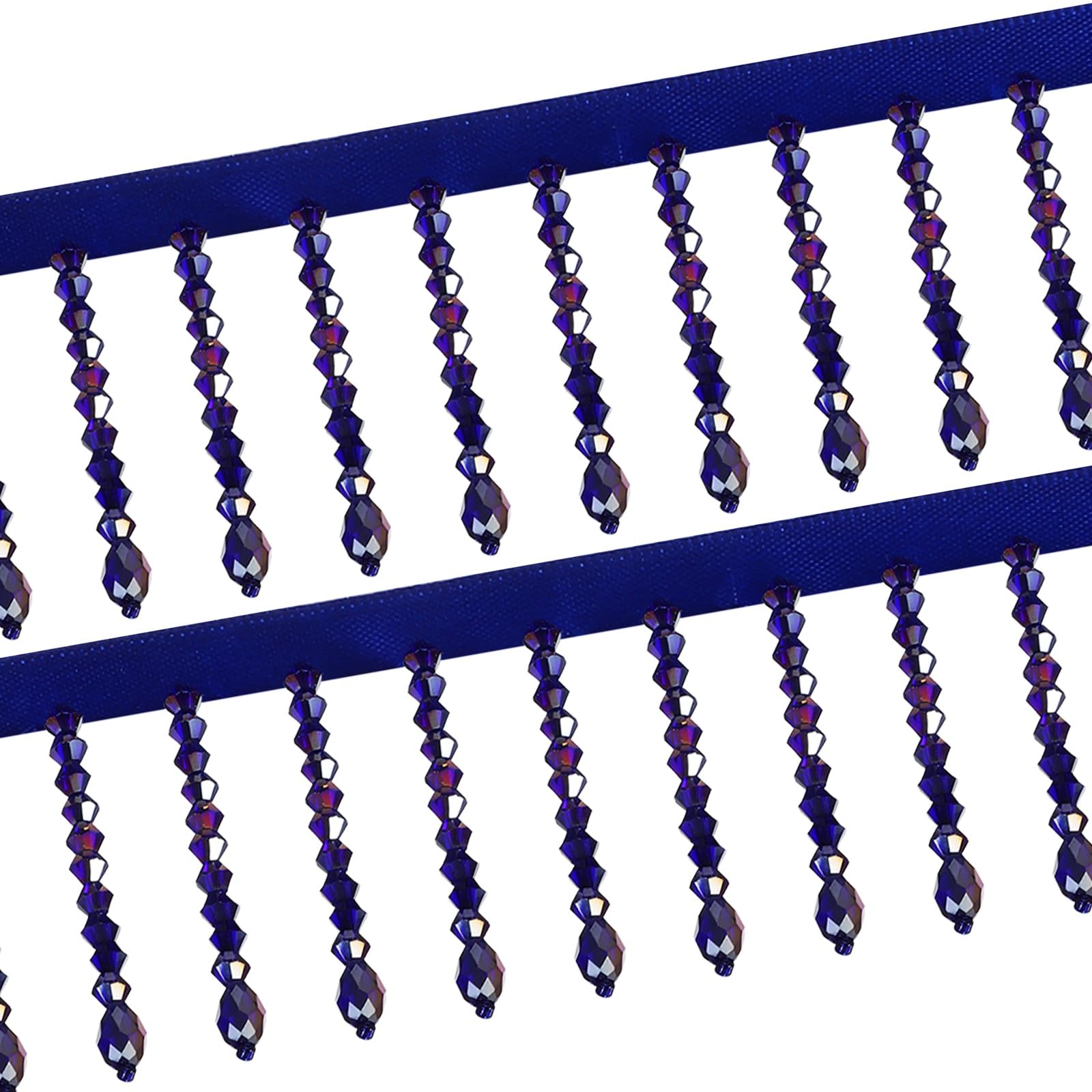 sourcing map 1 Yard Crystal Beaded Ribbon Fringe Trim, 2.4" Crystal Fringe Tassel Rhinestone Bead Trim Tassel for Curtain Lamp Shade Dress Clothes Wedding Decoration DIY, Deep Blue