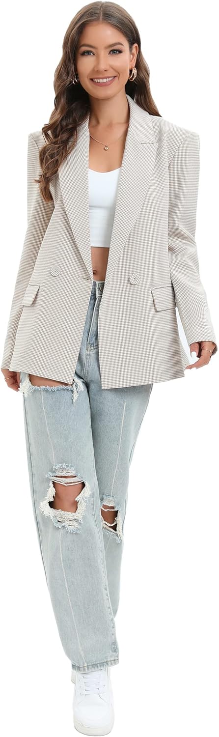TRNY Women's Oversized Double-Breasted Suit Blazer Jacket Long Sleeve Casual Boyfriend Style Work Office Blazer with Pockets - Image 5