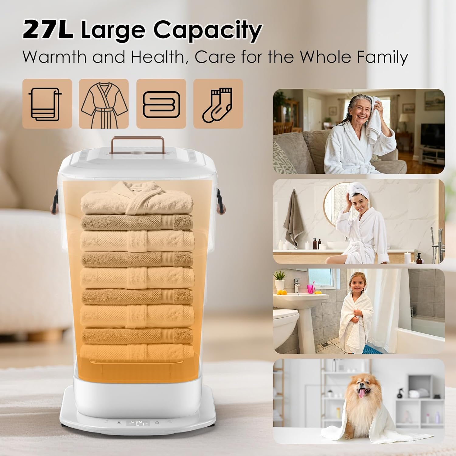 MFTEK 27L Towel Warmer for Bathroom, Foldable Heated Towel Warmers Bucket, Spa-Like Towel Heater with Timer, Auto Shut Off, Ambient Light, Fits Large Towels, Blankets, Bathrobes, Great Gift Idea