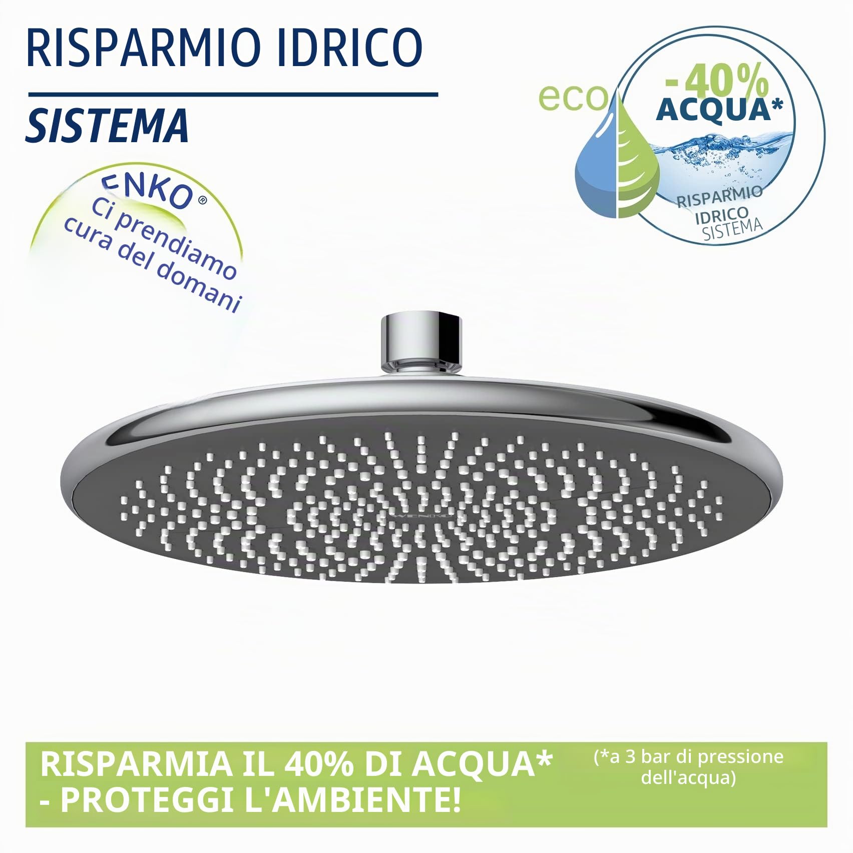 Soffione doccia a pioggia Watersaving universale con sistema di risparmio d'acqua