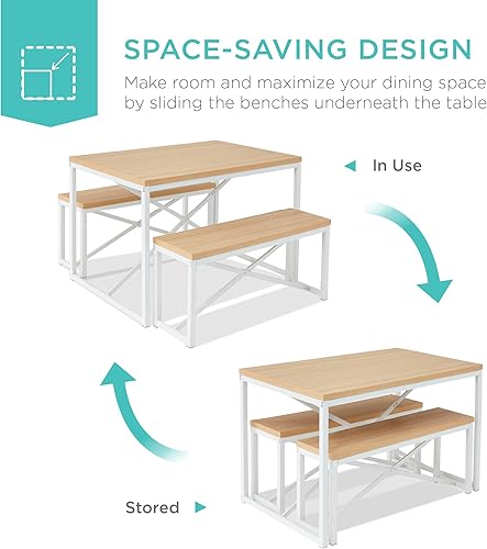 Miniatura 5 de Best Choice Products Juego de muebles de comedor de 3 piezas estilo banco de 45.5 pulgadas, comedor para 4 personas que ahorra espacio para cocina,