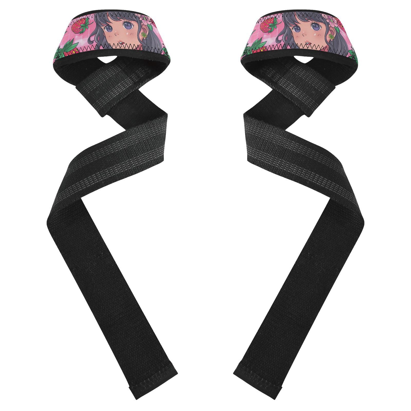 Nander Girls and Strawberries Wrist Straps for Weightlifting,Lifting Straps with Neoprene Cushioned Wrist Padded and Anti-Skid Silicone for Strength Training,Bodybuilding,Deadlifting