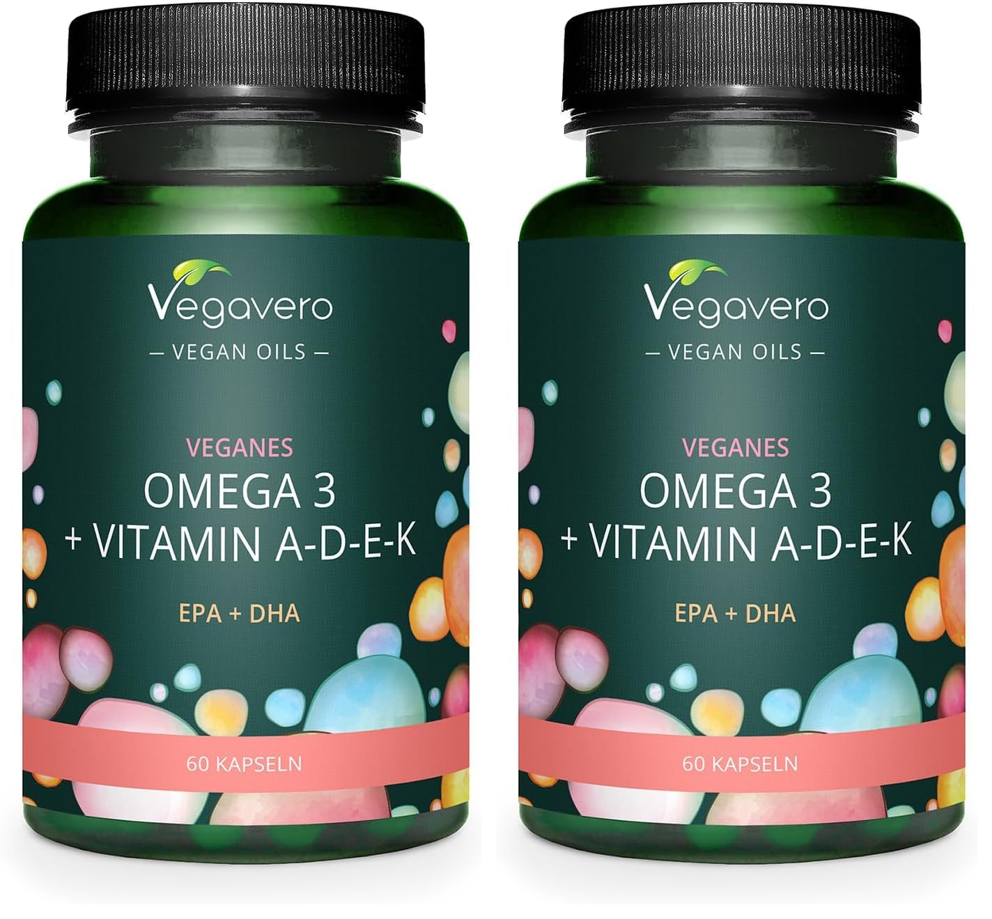 Omega 3 VEGAN | + Vitamina D3, K2, E, A | DHA + EPA | con olio di alghe Premium Life’s OMEGA Pressato a Freddo | Vitamine ADEK | 60 capsule vegane | Vegavero® (Confezione da 2)