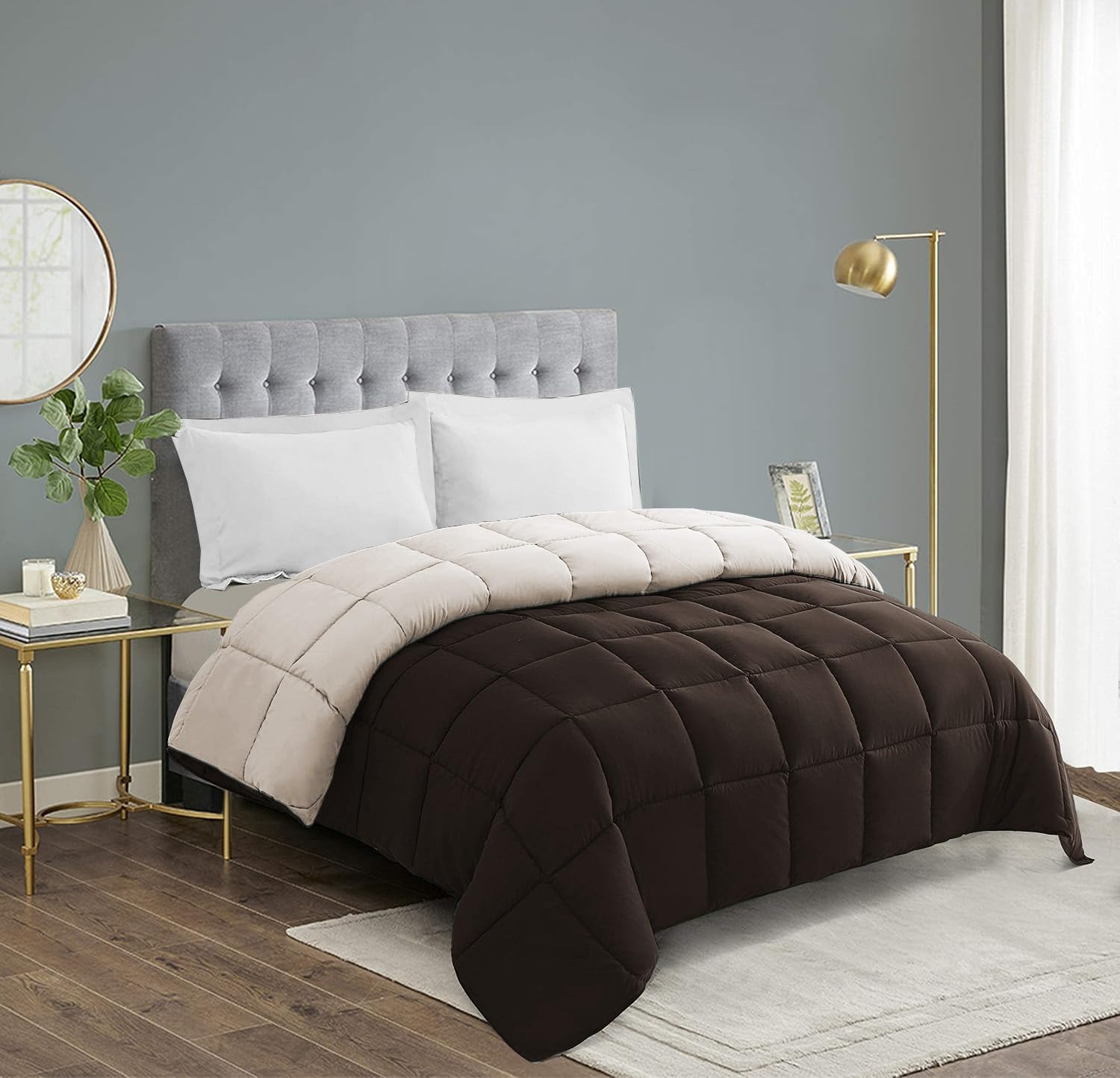 Reversible Comforter 220 GSM Microfiber Reversible AC Comforter/Blanket for Winter/Quilt/Dohar/Duvets for King Size Blanket/Comforter Double Bed (Cofee Peach)
