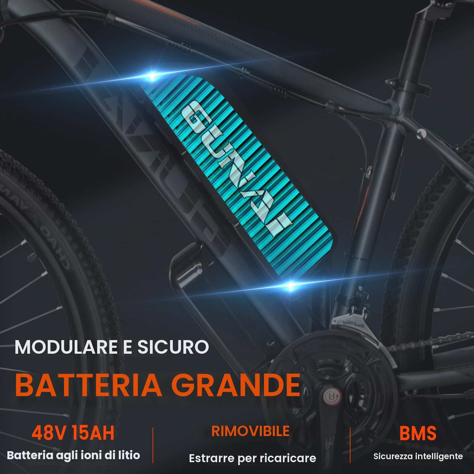 GUNAI Bici Elettrica Uomo Pedalata Assistita City Bike 48V Freno a Disco per Mountain Bike