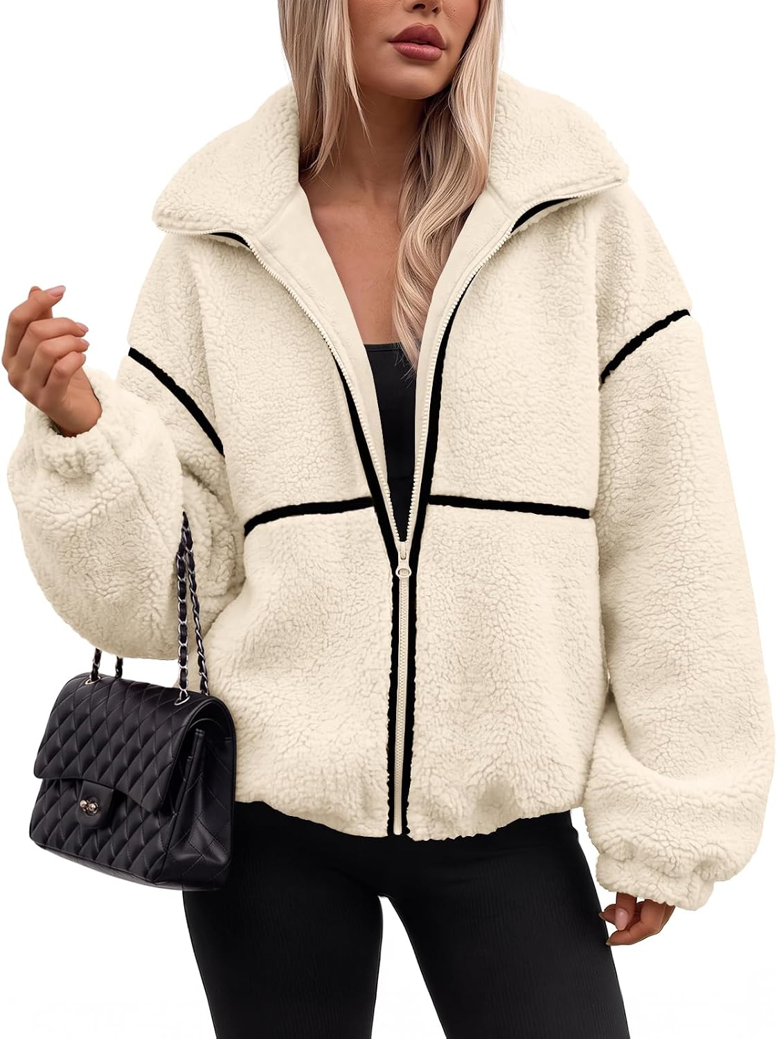 Trendy Queen Womens Sherpa Fleece Jacket Zip Up Oversized Coats