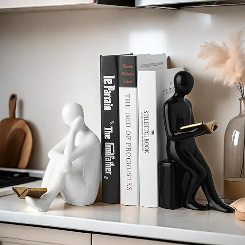 Miniatura 7 de Estatua de libro de lectura decorativa para el hogar, sujetalibros de resina, elegante estantería de resina, decoración de escritorio de oficina,