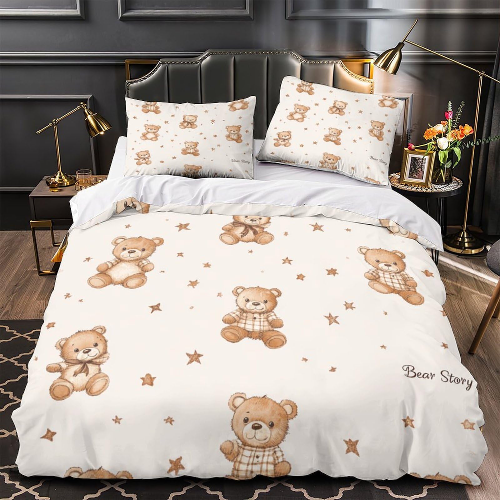 Parure de lit ours en peluche microfibre résistante anti-froissement