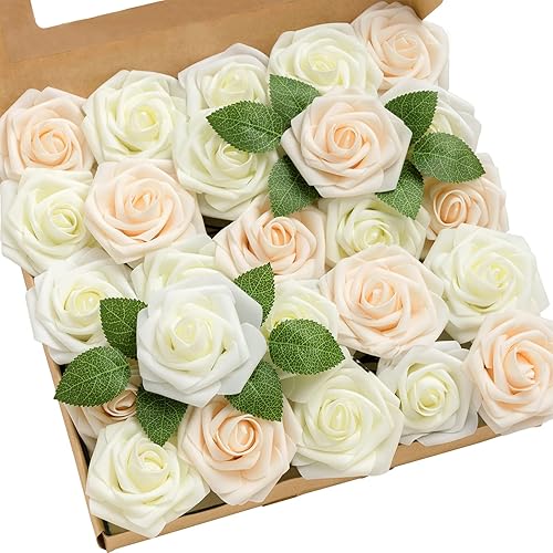 Ling's Moment - Rosas artificiales, color marfil crema herencia, de aspecto realista con tallo, para bricolaje, ramos de boda, centros de mesa, Ling's Moment - Rosas artificiales, color marfil crema herencia, de aspecto realista con tallo, para bricolaje, ramos de boda, centros de mesa,