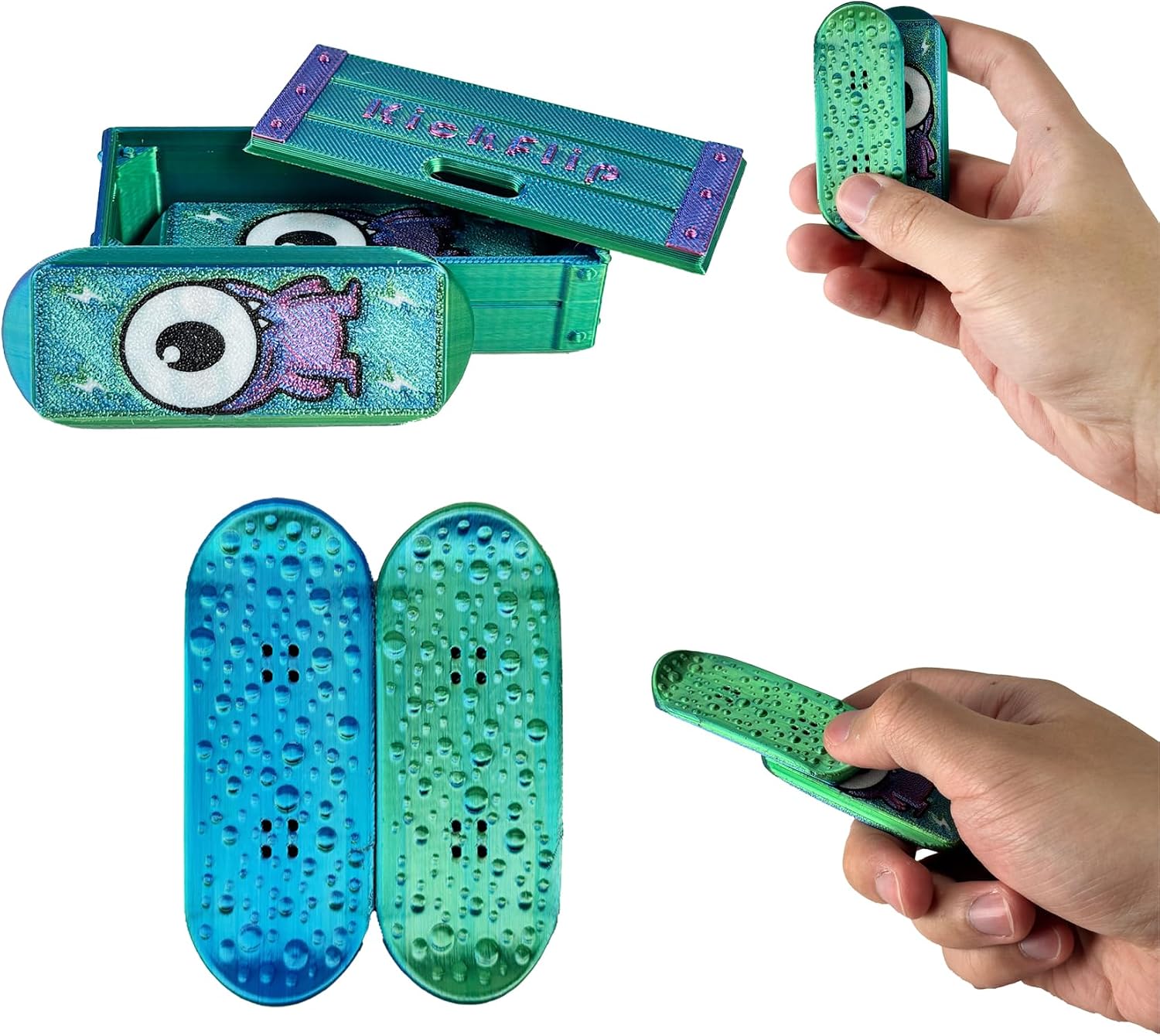 3D Printed KickFlips Magnetic Mini Fingerboard Infinity Slider Fidget Toy,Skateboard Fidgets with Storage Crate,Stress-Relieving and Portable Toy for Adults