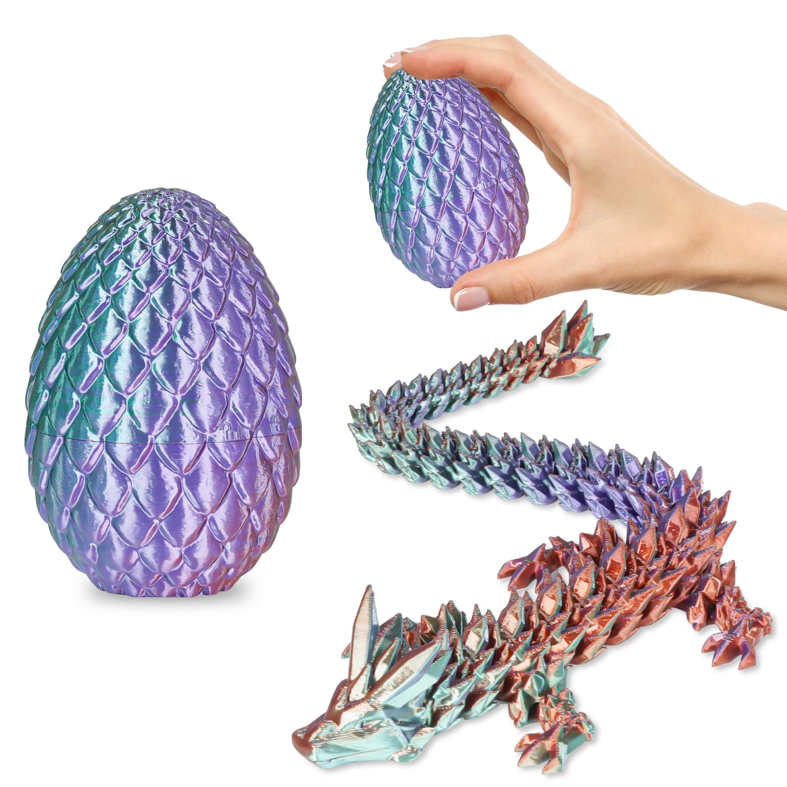 Olee Odee Dragon Egg with Dragon Inside 3D Printed Surprise Toys for Kids Adults Gifts Christmas Stocking Fillers Easter Desk Toy Office Room Decor, Gradient Blue-Green-Brown, S (H:3.9 in / 10cm)