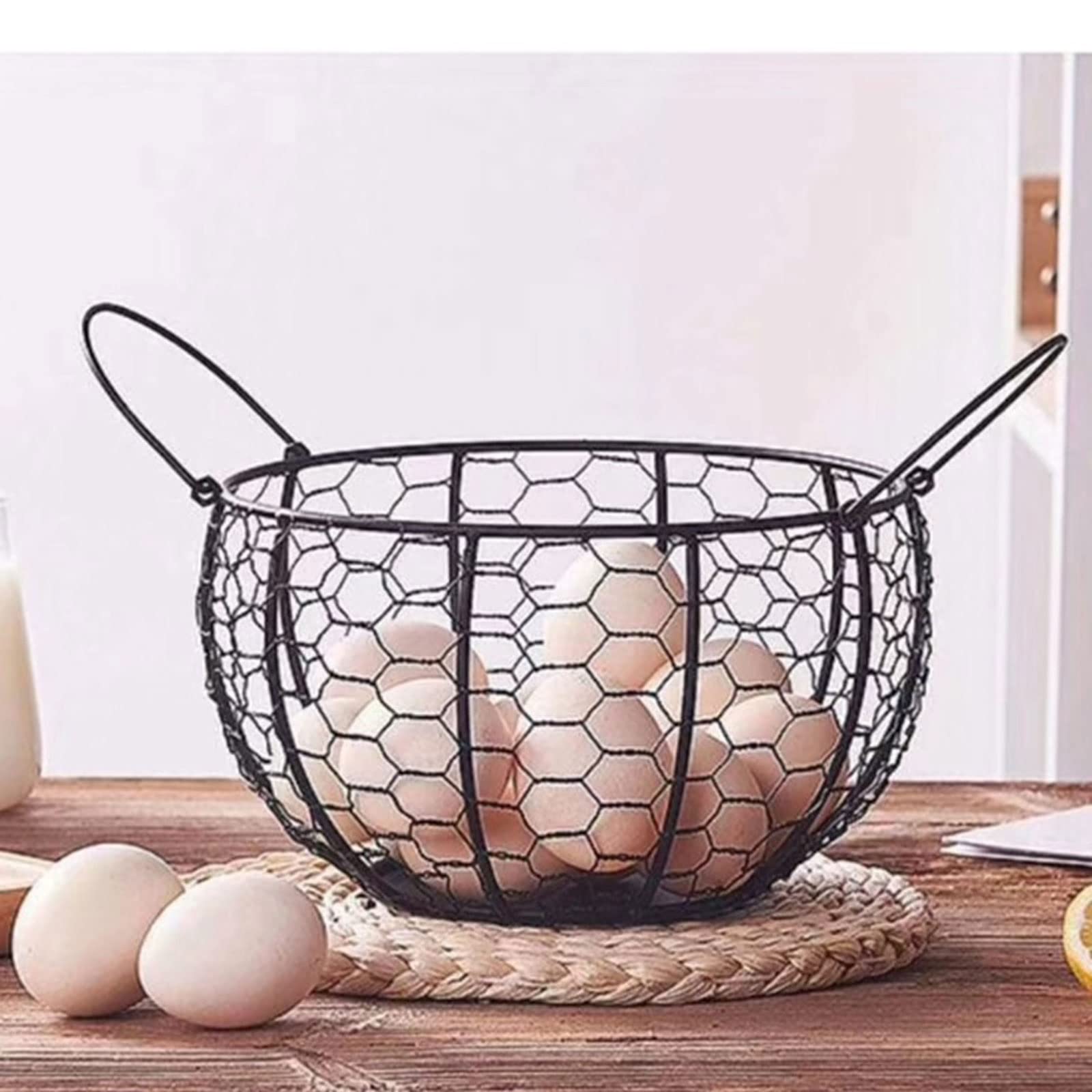 Bandeja de Frutas, Cesta de recolección de Huevos Soporte de Frutas de Metal Organizador de Huevos de Alimentos Contenedor de Almacenamiento de recolección Decoración de Cocina