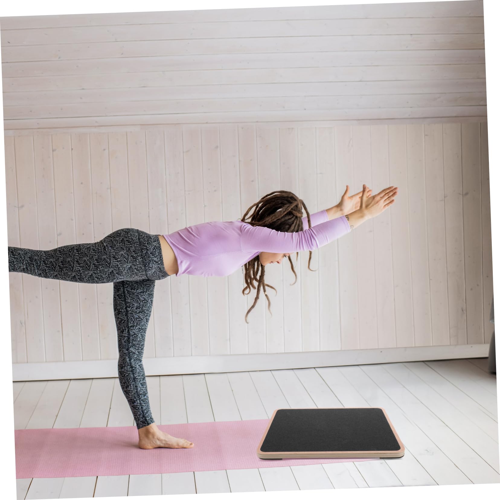Happyyami Tavola in Legno Nera, Forma Quadrata, per Adulti, per Allenamento Fitness e Yoga, Stabilità e Supporto in Palestra
