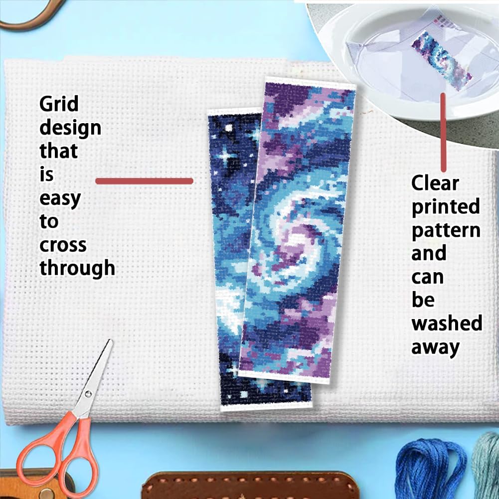 FREEBLOSS 6 Set Cross Stitch Bookmark Kit 11CT DIY Cross Stitch Kits Starry Sky Pattern Stamped Embroidery Kit with Instructions Bookmark Making Set for Adult Beginners 8x2.4inch