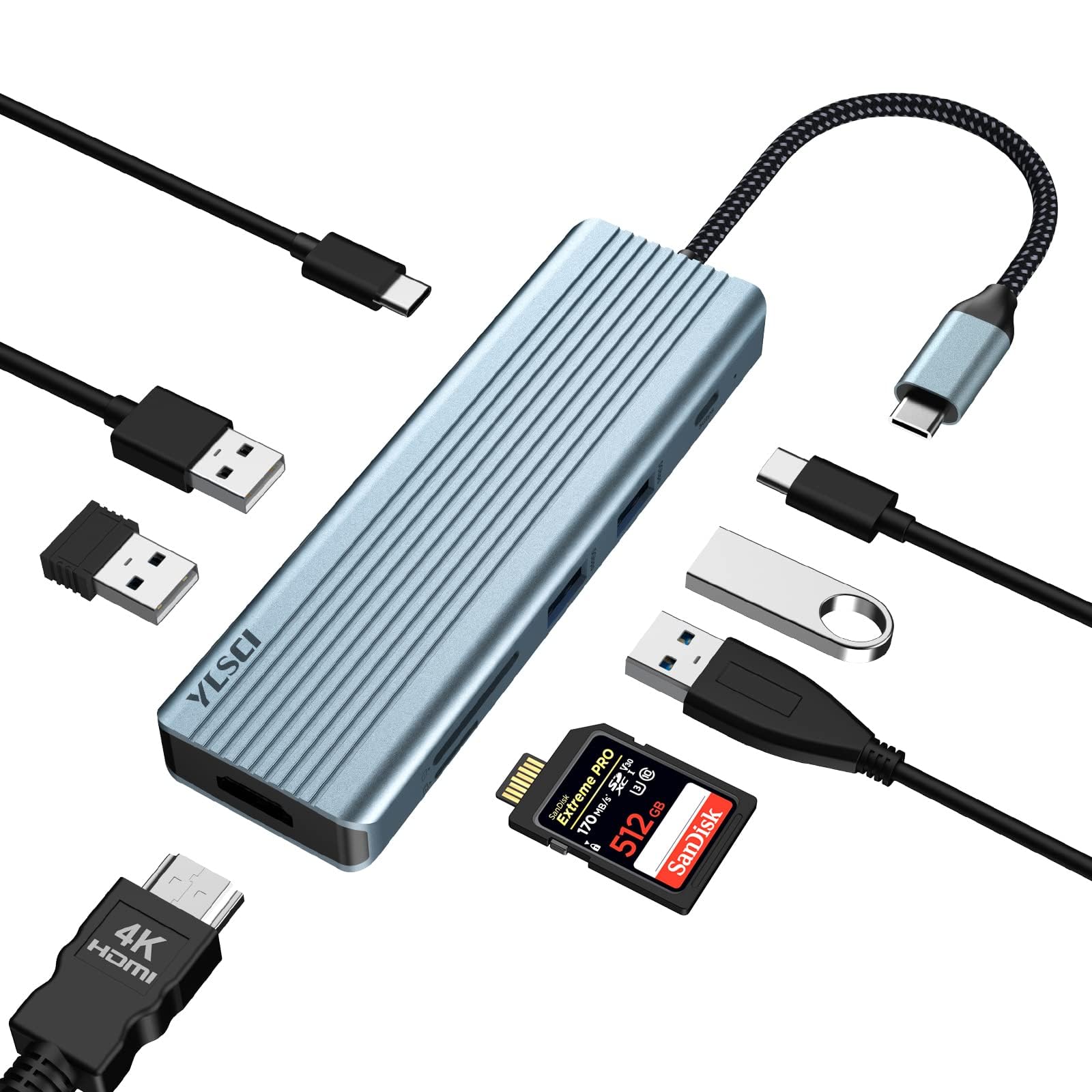 9 in 1 USB C Docking Station with HDMI 4K USB 3.0 USB 2.0 USB C 100W PD SD/TF