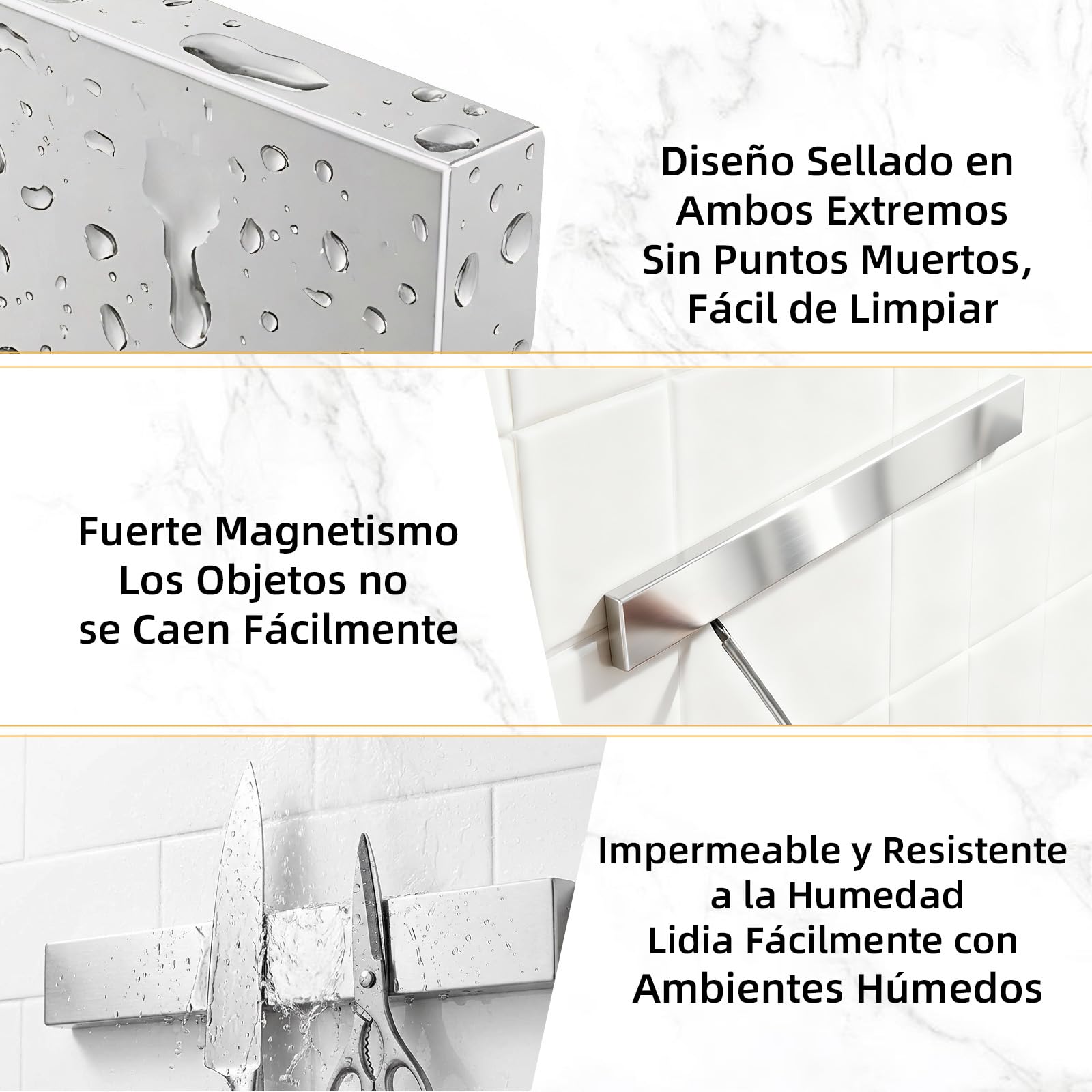 30cm Barra Magnética para Cuchillos Acero Inoxidable, Soporte Iman Cuchillos Cocina, Portacuchillas Magnético, Soporte Magnético Cuchillos con Autoadhesivo, Iman Cuchillos Pared para Espátulas Tijeras - 3