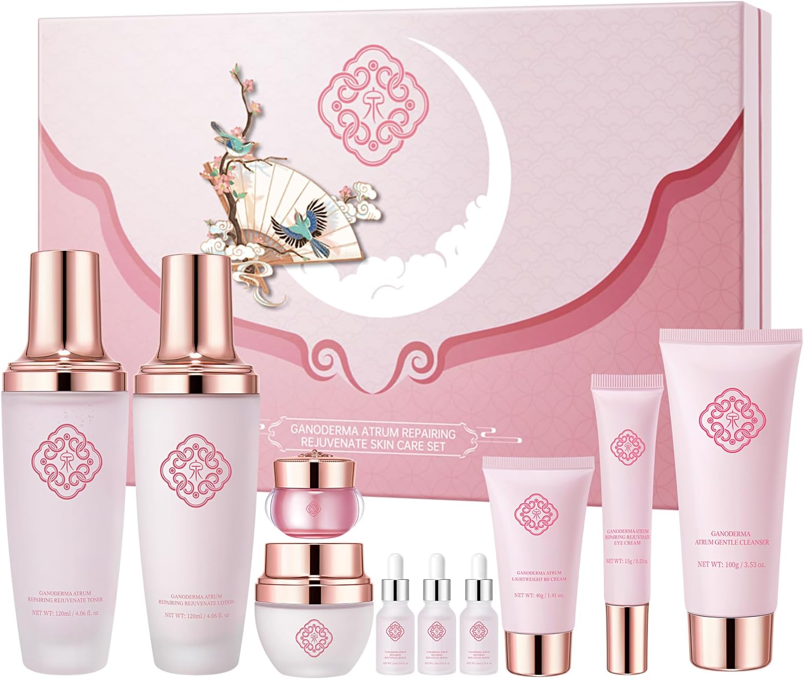 Ganoderma Moisturizing and Rejuvenating 10-Piece Skincare Set Clear Cleanser.Toner.Serum.Eye Cream.Lotion.Cream.Lady Cream. BB Cream for Women