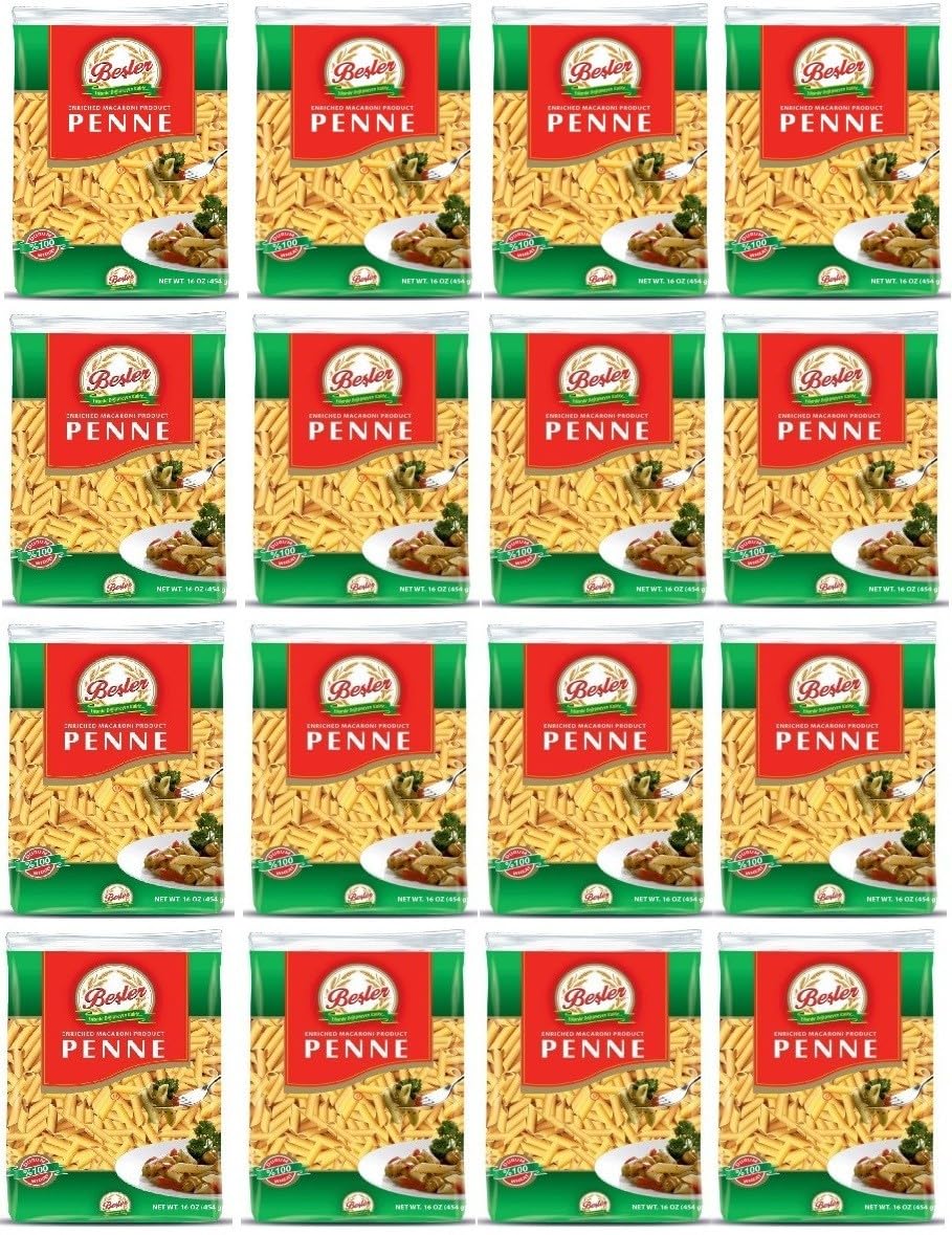 Penne Pasta ByBesler, Durum Wheat Semolina, 16 Oz, Pack of 16