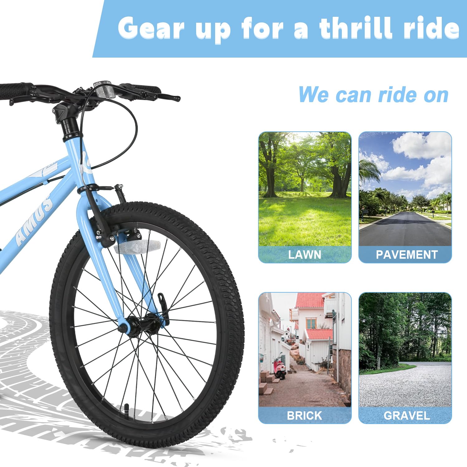Glerc Amos 16 Bicicleta de 20 Pulgadas para niños de 6 7 8 9 años, niños, niñas y Adolescentes con Doble Freno de Mano y Caballete, transmisión de 6 velocidades