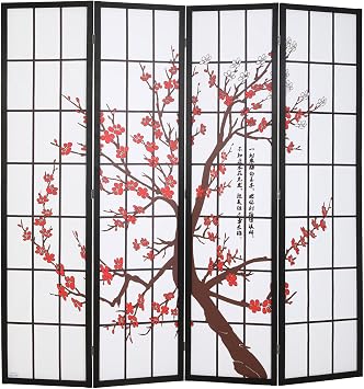 Ruesleag Room Divider 6FT 4 Panels Wall Divider Folding Privacy Screen Oriental Shoji Wood Room Screens Divider Indoor Freestanding Folding Portable Partition Screen,White