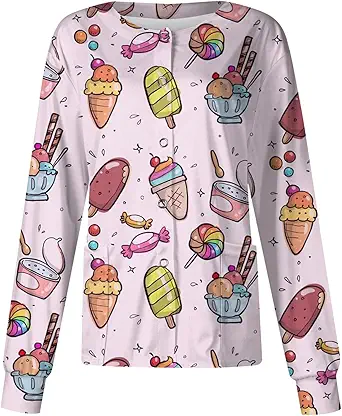 Printed Scrub Jackets for Woman Print Long Sleeve Plus Size Womens Scrubs for Women Nursing Jacket with Pockets