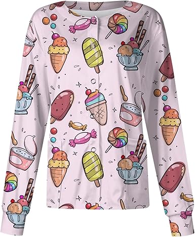 Printed Scrub Jackets for Woman Print Long Sleeve Plus Size Womens Scrubs for Women Nursing Jacket with Pockets
