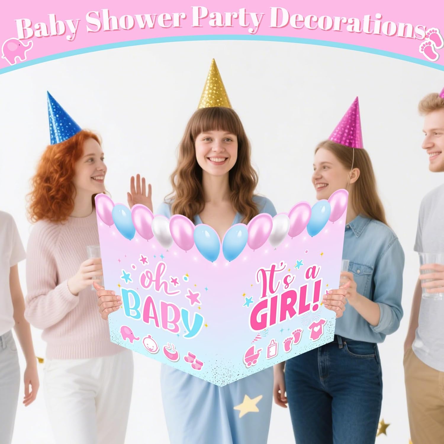 Baby Shower Decorations, Large Baby Shower Card for Girl, Baby Shower Card with Envelope, Pink It's a Girl Welcome New Baby Guest Book for BB Shower Party Decorations, Baby Shower Gifts for New Mom, New Parents - Image 3