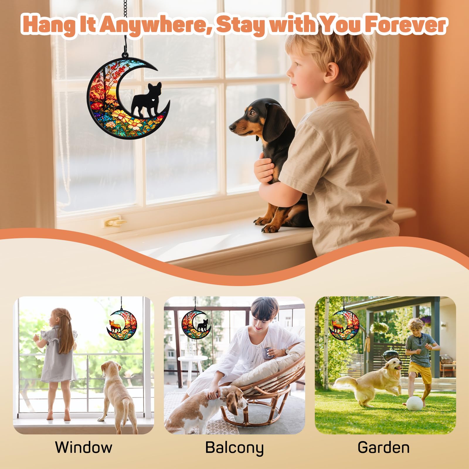 VavoPaw Haustier Gedenkgeschenke für Hunde, Haustier Verlust Trauergeschenk, DIY Name Hund Gedenk-Sonnenfänger, Dekorationen in Liebevoller Erinnerung für Verlust, Sonnenblume & Bulldogge