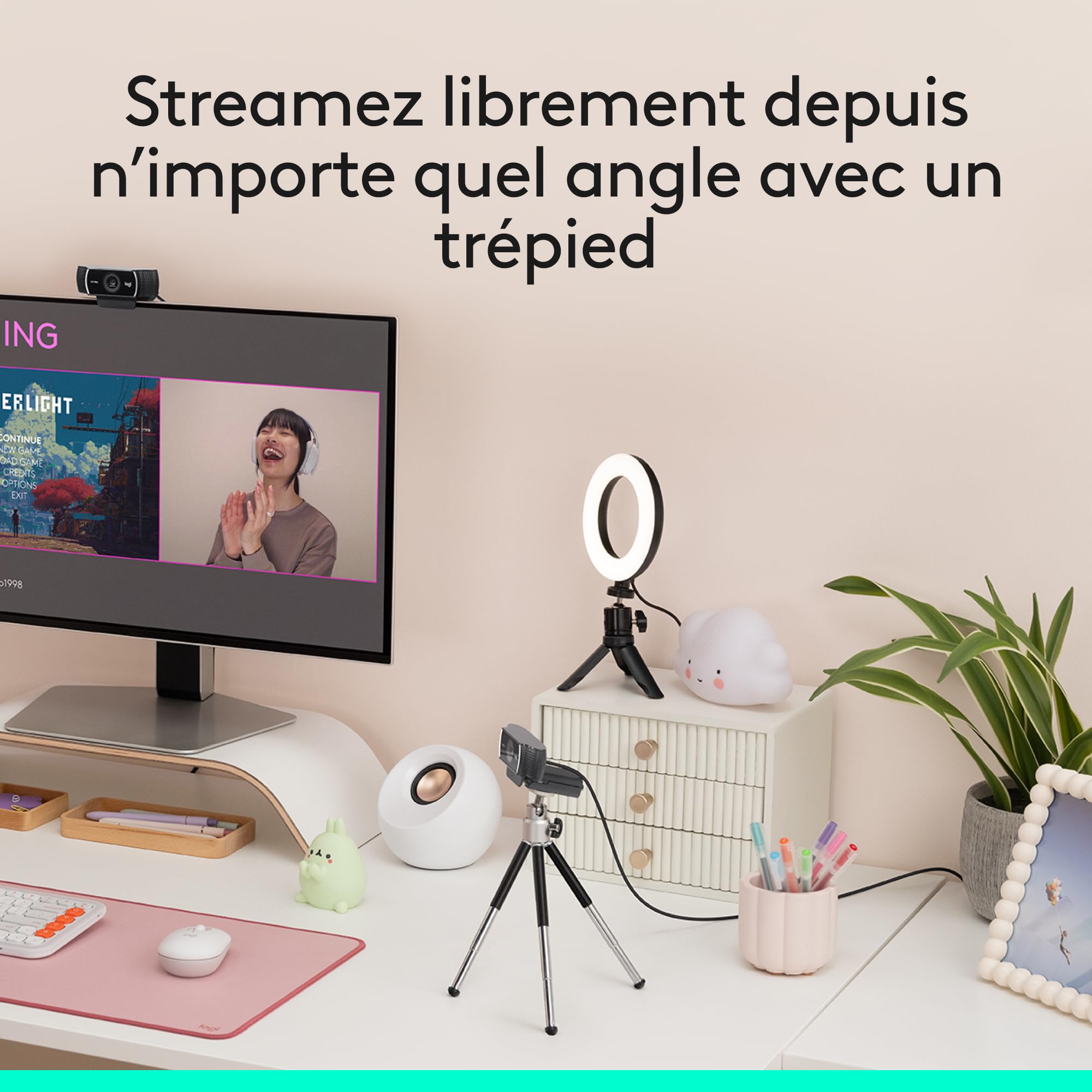 Logitech C922 Pro Stream Webcam, Streaming Ultrarapide HD 1080p/30ips/HD 720p/60ims, Audio Stéréo, Correction HD, Mise au Point Automatique, Youtube, Twitch, Camera PC/Mac/Portable/Macbook/Tablette