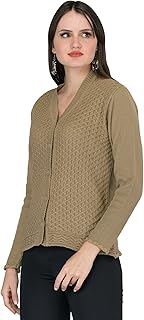 lady willington Women Woolen V-Neck Self Design Cardigan Heavy Daffodil Fabric Winter Wear Pure Wool Cardigan for Women Free Size Long Cotty Fully Warm (XXL, Dark Brown)-picture-36