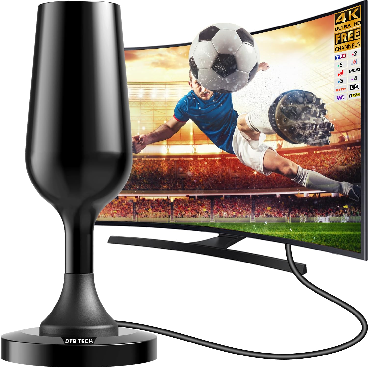Antennes TNT 4K 1080P avec câble de 2.5m pour chaînes locales noir - 8