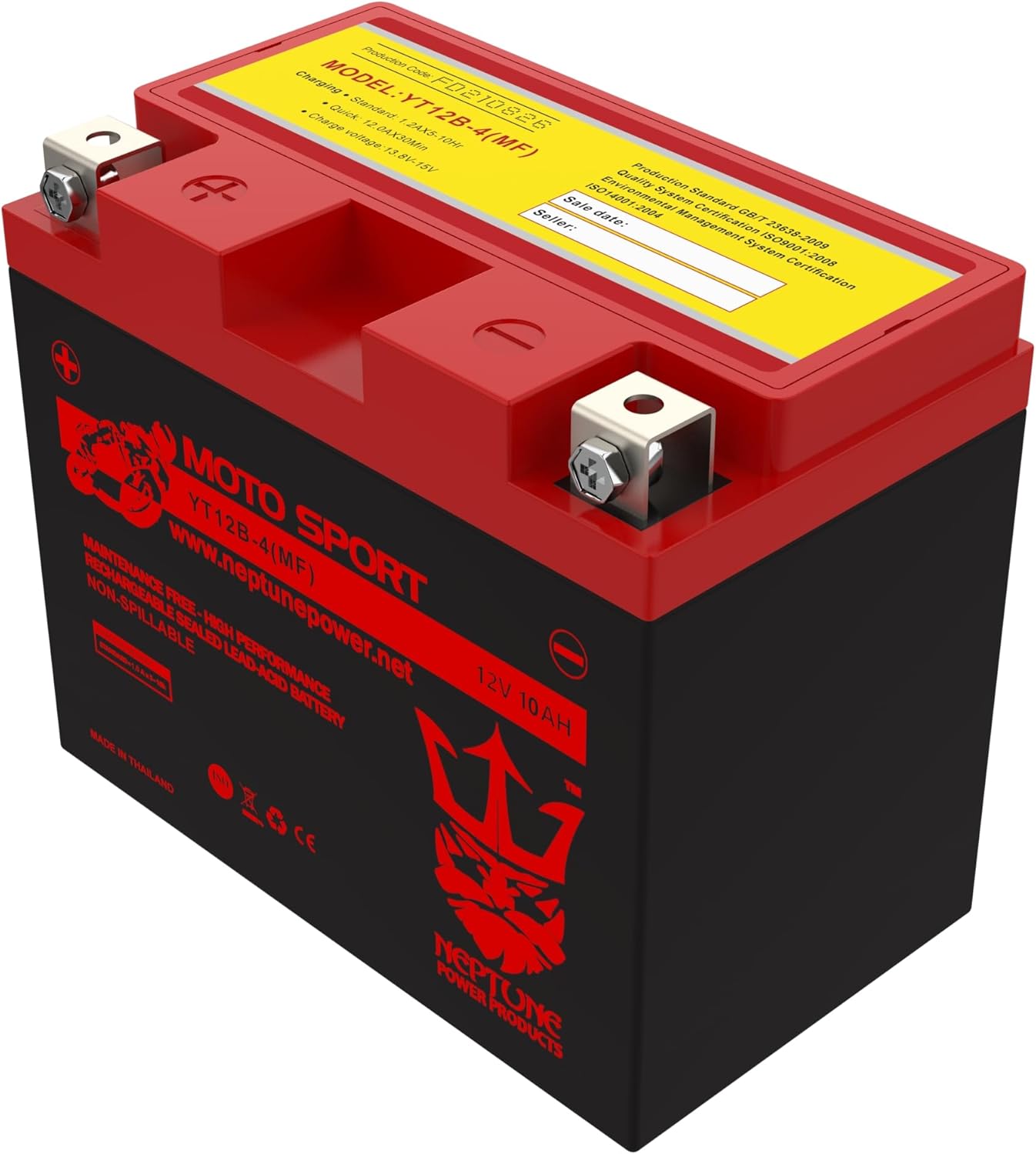 Brand YT12B-4 12V 10Ah Powersports Battery 185CCA AGM Rechargeable Replacement for Ducati, Triumph, Yamaha, Motorcycles, Scooters (XT12B-BS)