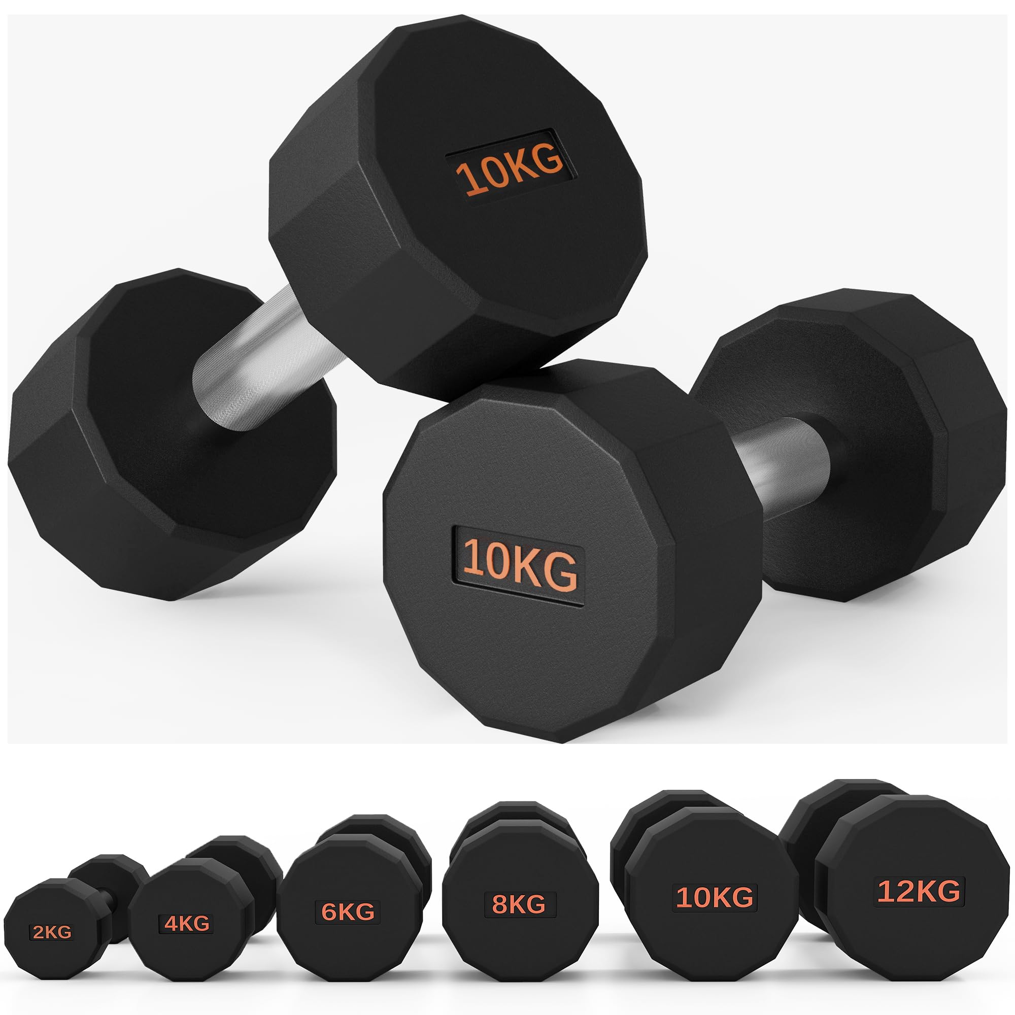 SPORTNOW Dumbbells Set, Hand Weights Pair with 12-Sided Shape and Non-Slip Grip for Men Women Home Gym Workout, 2 x 2kg/2 x 4kg/2 x 6kg/2 x 8kg/2 x 10kg/2 x 12kg
