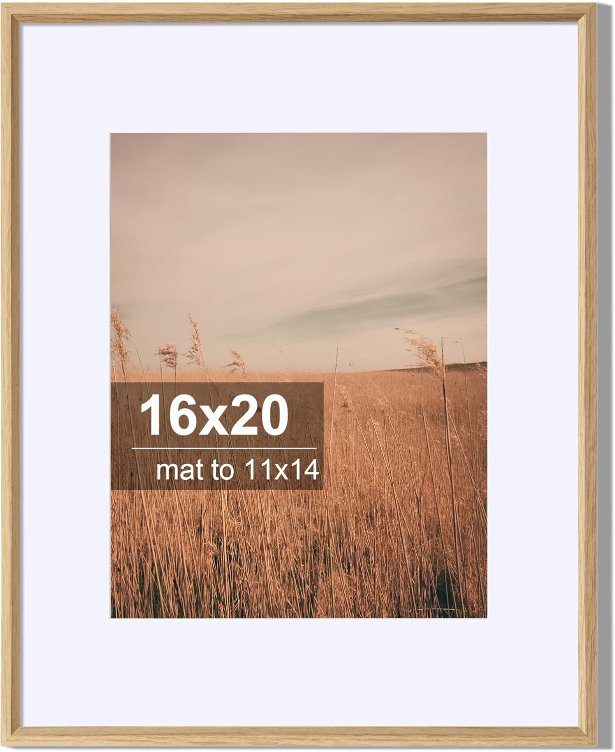 Axeman 16x20 Picture Frame with Mat for 11x14 | Oak Color 16x20 Frame with Plexiglass | 16" x 20" Plastic Picture Frame Set of 1 | Wall Mount Display Vertically or Horizontally - Oak