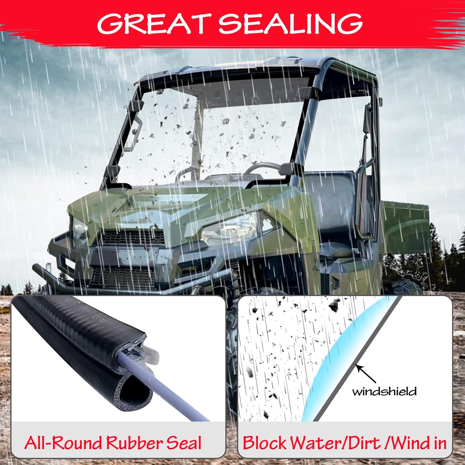 StarknightMT Front Windshield Compatible with Polaris Ranger Midsize 500 570 ETX EV 2015-2025, Scratch-Resistant UV-Proof Polycarbonate Full Window, Clear (Not Fit Full-size)