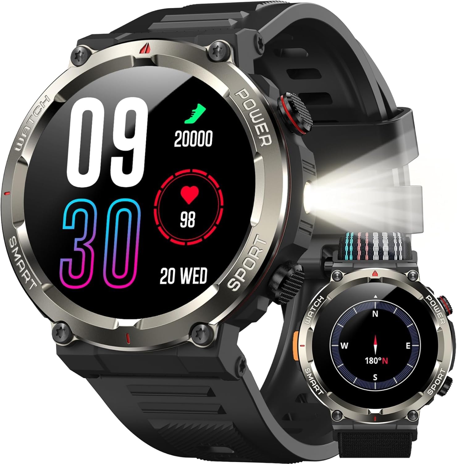 IOWODO Smartwatch Herren 2026 | 100 Tage Akku & Beleuchtung | | Bluetooth-Telefonie | IP68 Wasserdicht & Kompass | 1,45" Touchscreen | 100+ Sportmodi | Herzfrequenz & Schlafanalyse | Für Android/iOS