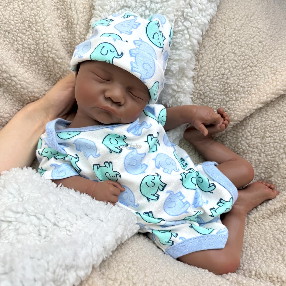 Oppaionaho 18 Inch Levi Full Body Silicone Reborn Baby Dolls Boy, Realistic Sleeping Newborn Doll That Look Real Poseable Anatomically Correct (African)
