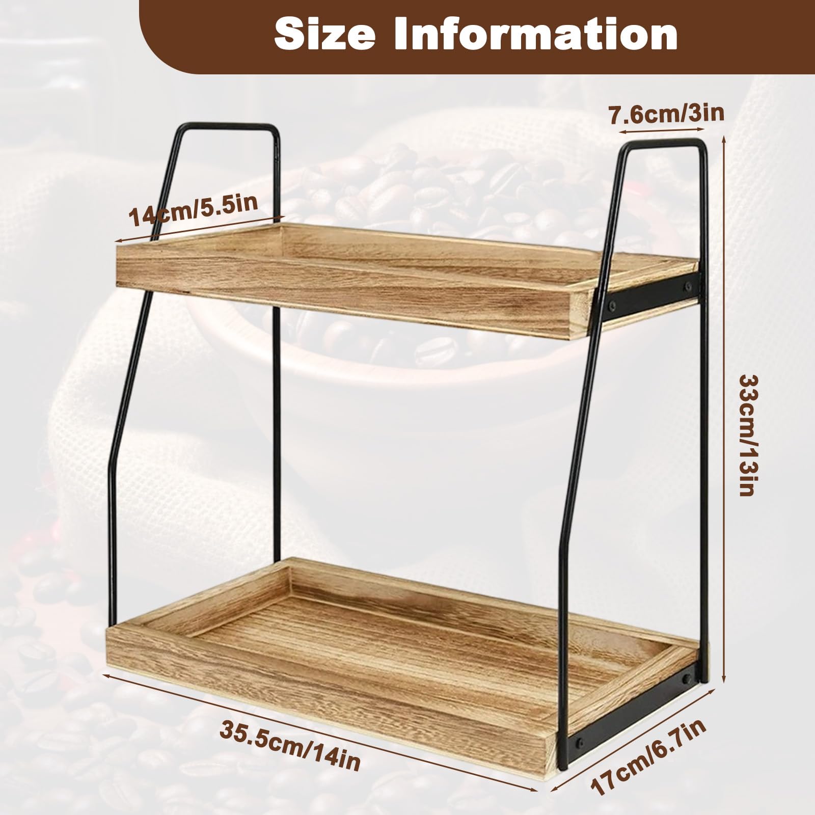 2 Ripiani Portaspezie Salvaspazio per Cucina, Organizer per Angolo Caffè in Legno, Porta Spezie Piano di Lavoro, Organizzatore Condimenti Bar, Scaffale da Cosmetici per Bagno, Casa, Ufficio, Scrivania
