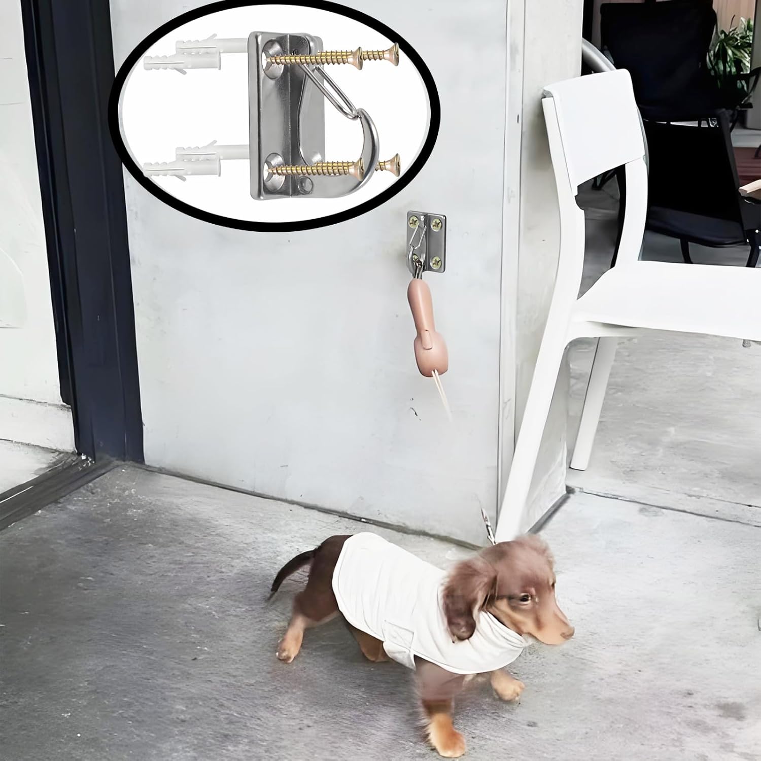 Wall Hook for Dog Leashes,Heavy Duty Stainless Steel Dog Chain Parking Hook for Tie Out in Yard,No Runaway System,Easy to Install,Use Indoor-Outdoor （2-Pack）