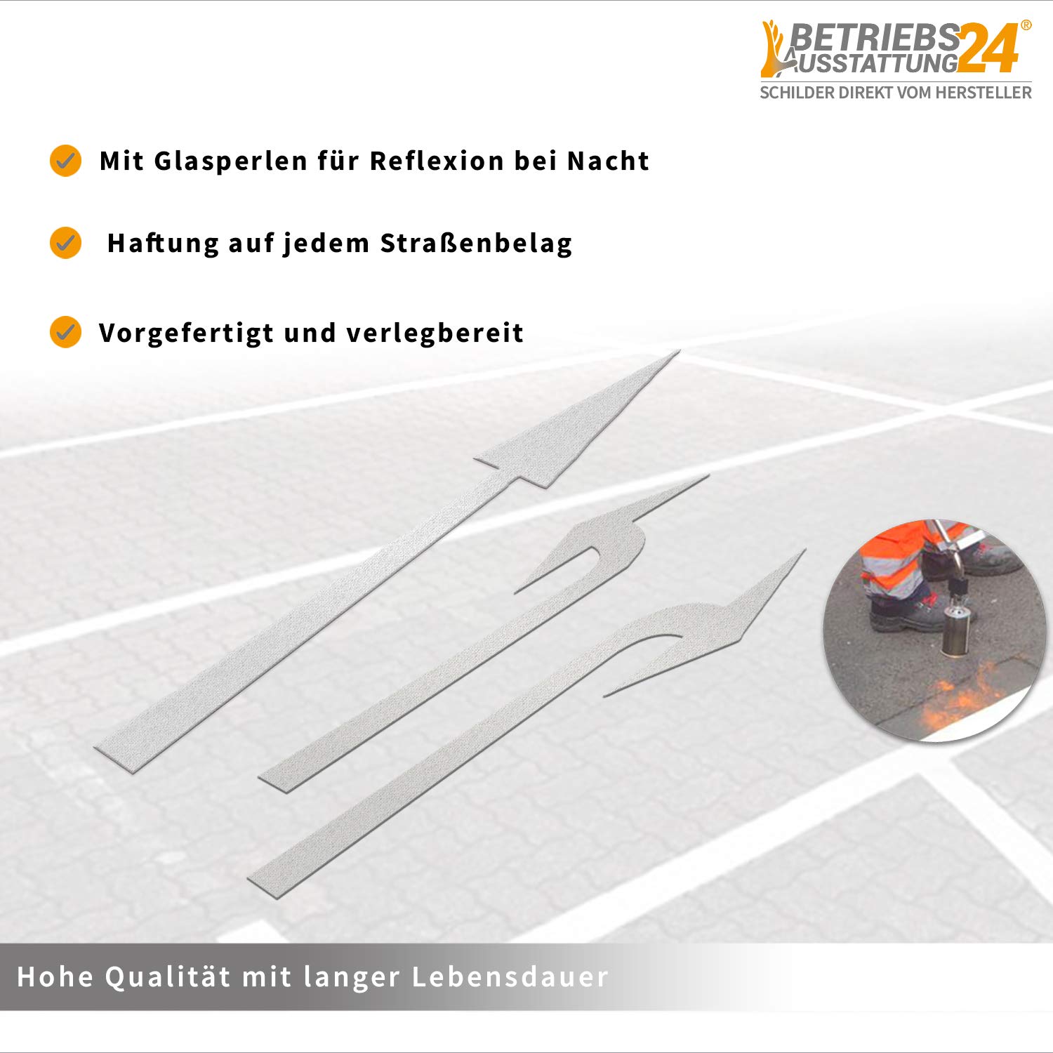 Thermoplastische Bodenmarkierung Pfeil gerade - 100,0 cm - Richtungspfeil - Zur Kennzeichnung von Verkehrswegen - Thermoplastik