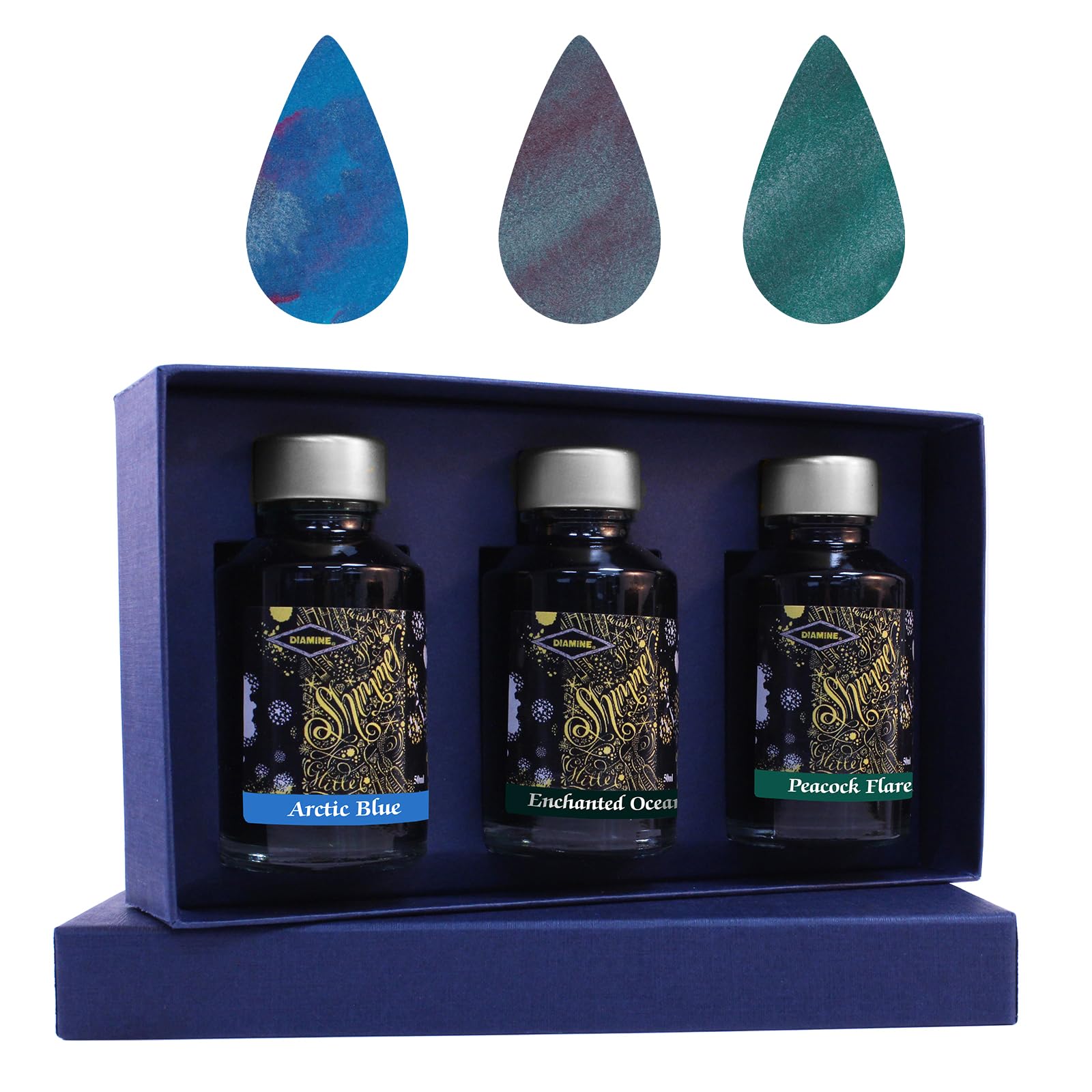 Diamine Ink Set/Collection Bottles 50ml with Sparkly Shimmer/Glitter Ink - Gift for Colleagues, Family & Friends Stationery Lovers! (Harmonious Collection 2)