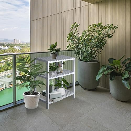 Miniatura 7 de Soporte para plantas de interior, soporte de madera para plantas, soporte de estante de madera, estante de 3 niveles para plantas, escalera, estante